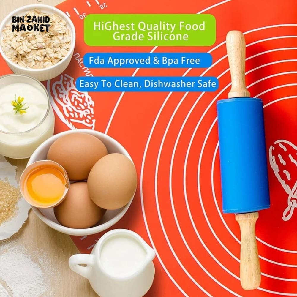 SILICONE WOODEN HANDLE ROLLING PIN