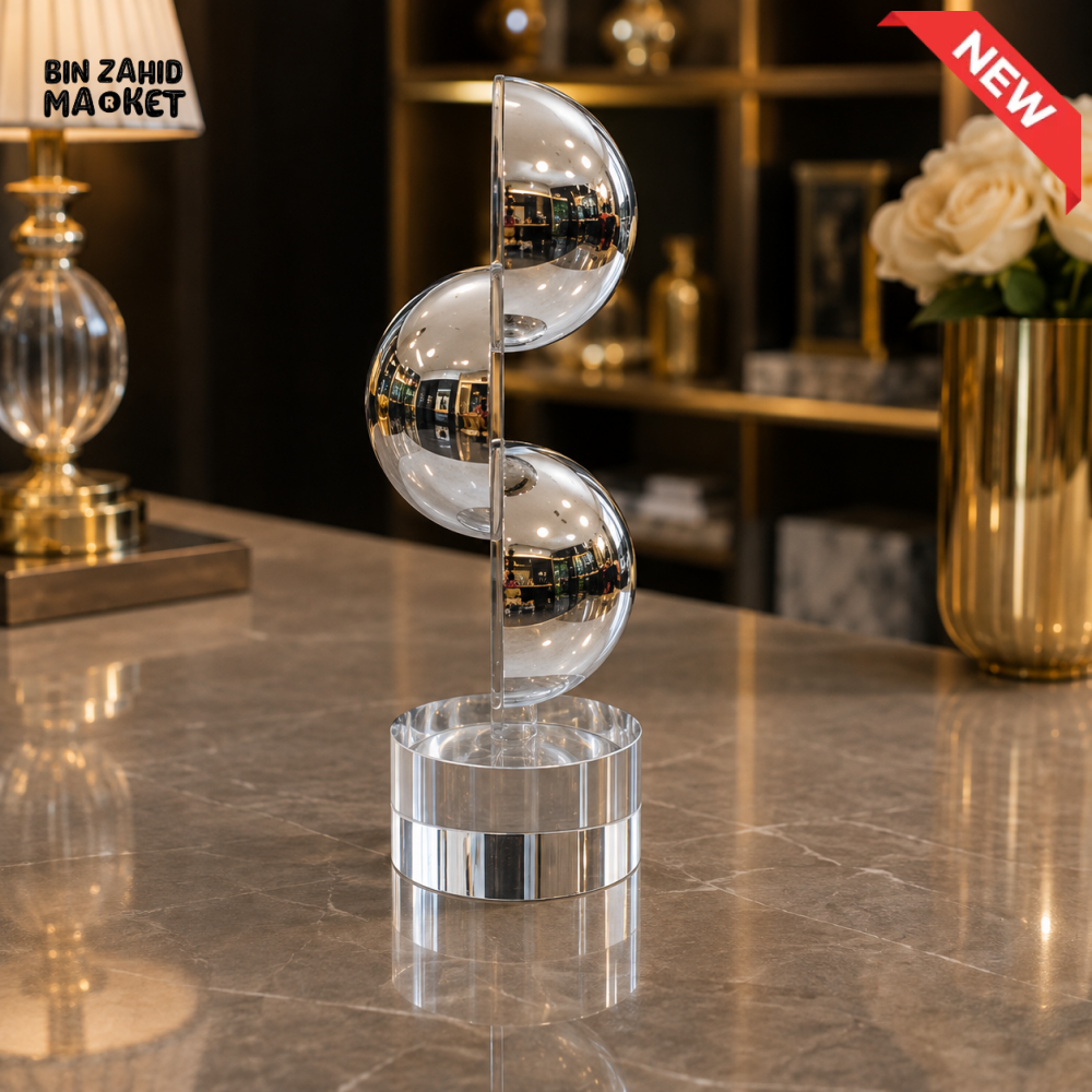 SILVER ABSTRACT HALF SPHERE TABLETOP SCULPTURE