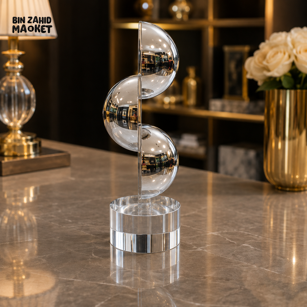 SILVER ABSTRACT HALF SPHERE TABLETOP SCULPTURE