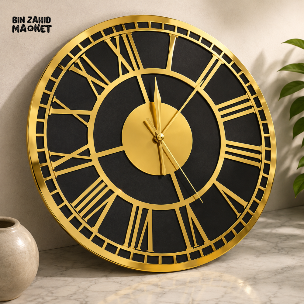 SILVER AND BLACK ROMAN NUMERAL LUXURY WALL CLOCK