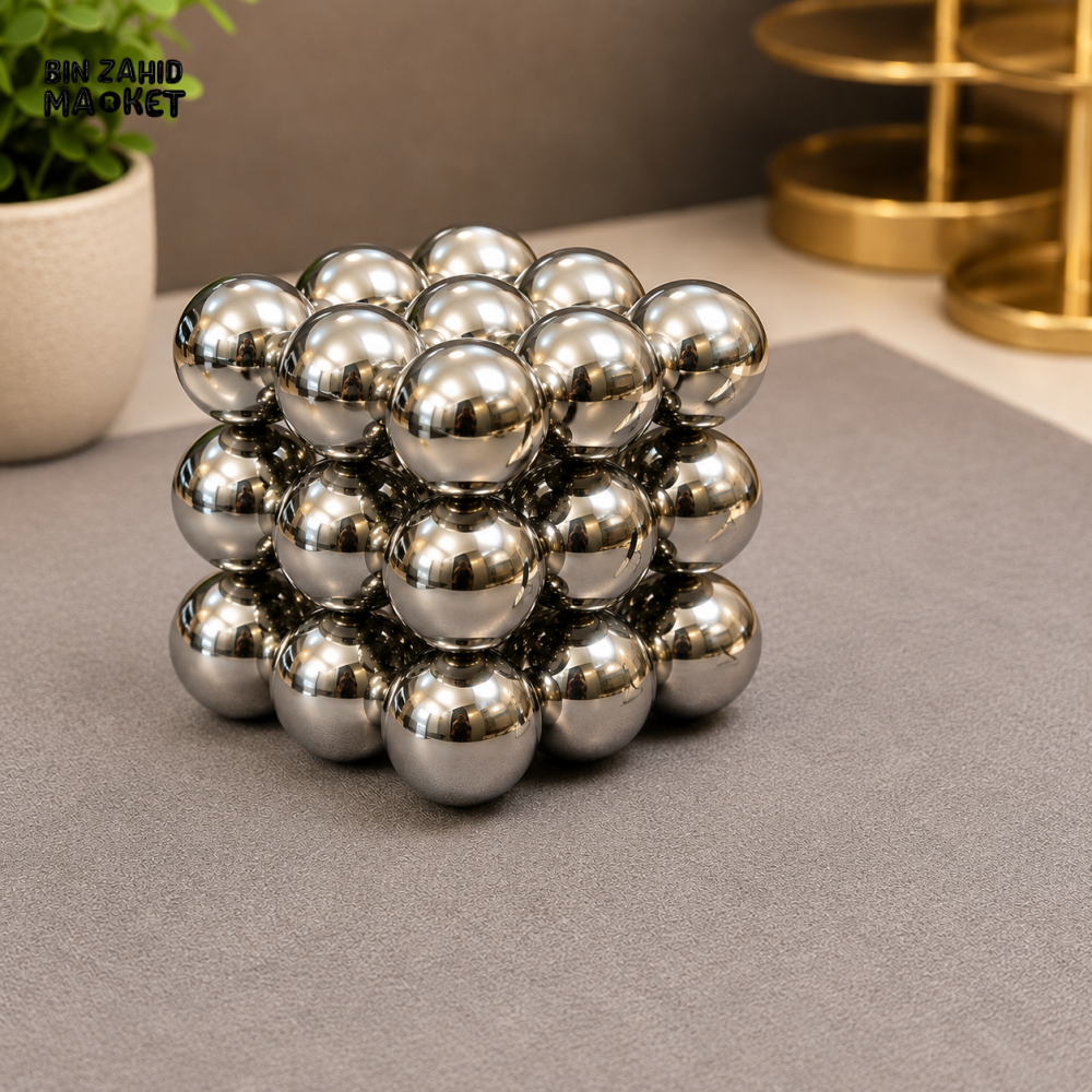 SILVER MAGNETIC BALL CUBE DECORATIVE SCULPTURE