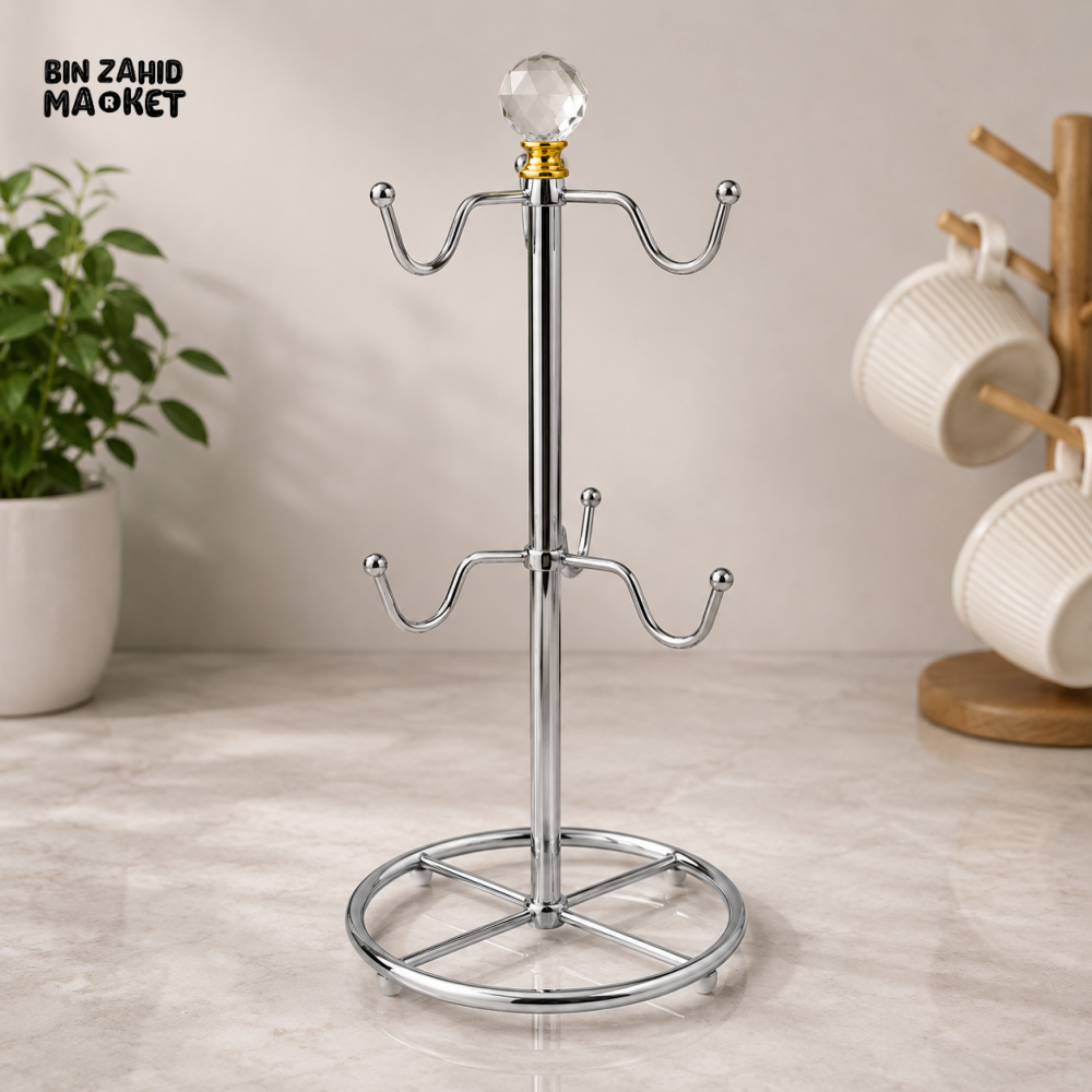 SILVER METAL CUP HOLDER STAND WITH CRYSTAL TOP