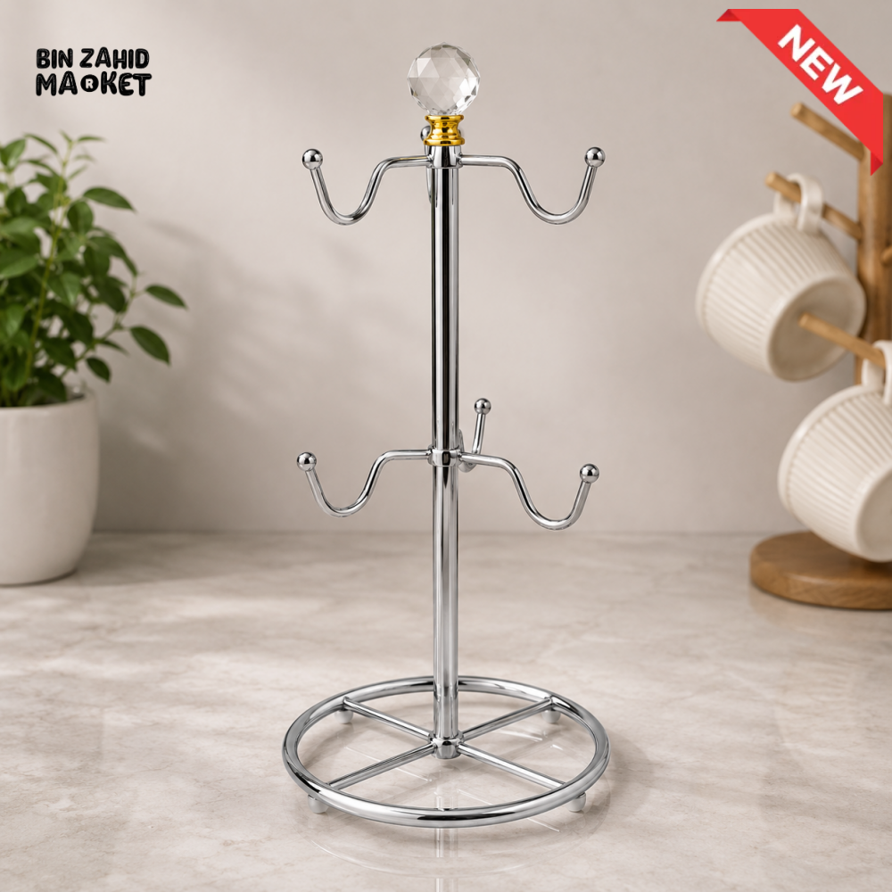 SILVER METAL CUP HOLDER STAND WITH CRYSTAL TOP
