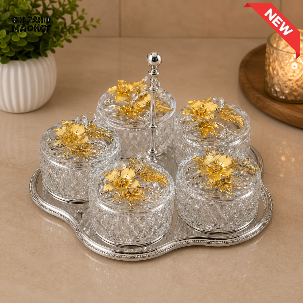 SILVERLUXA 5-PIECE CRYSTAL CONDIMENT SET