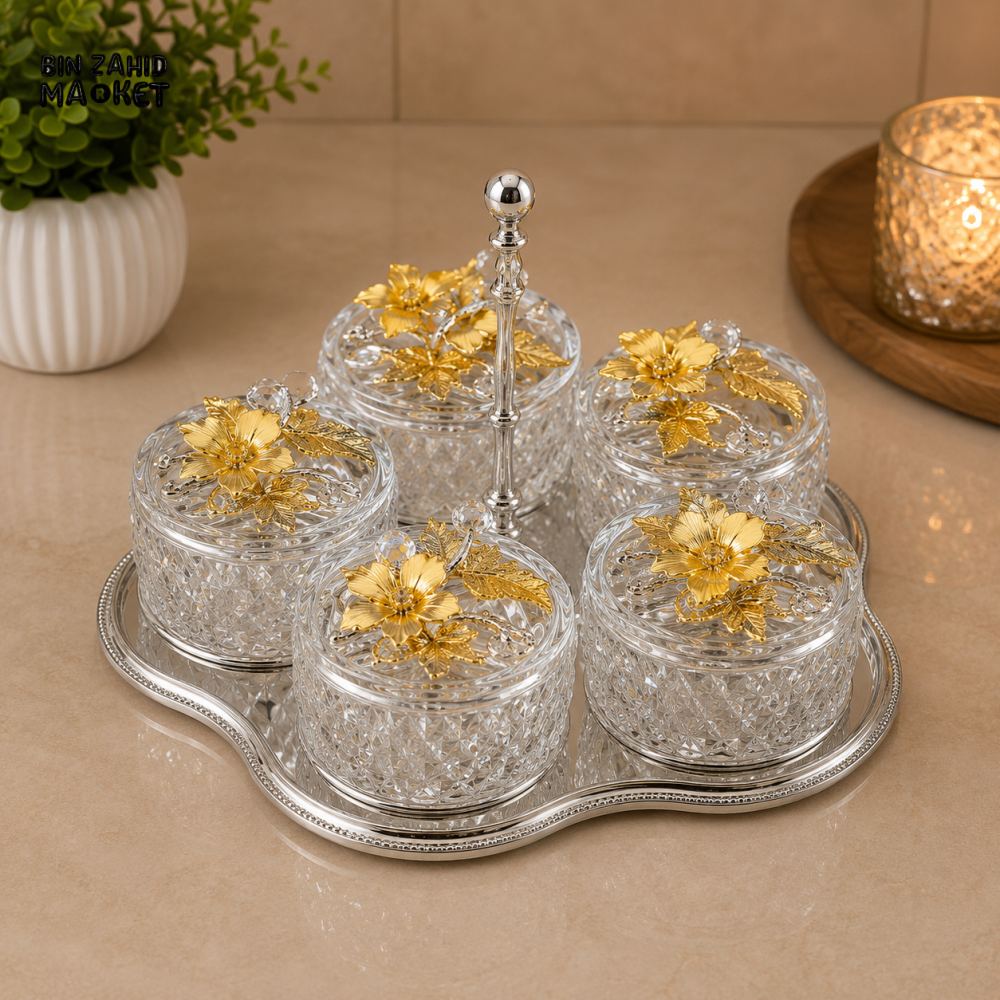 SILVERLUXA 5-PIECE CRYSTAL CONDIMENT SET