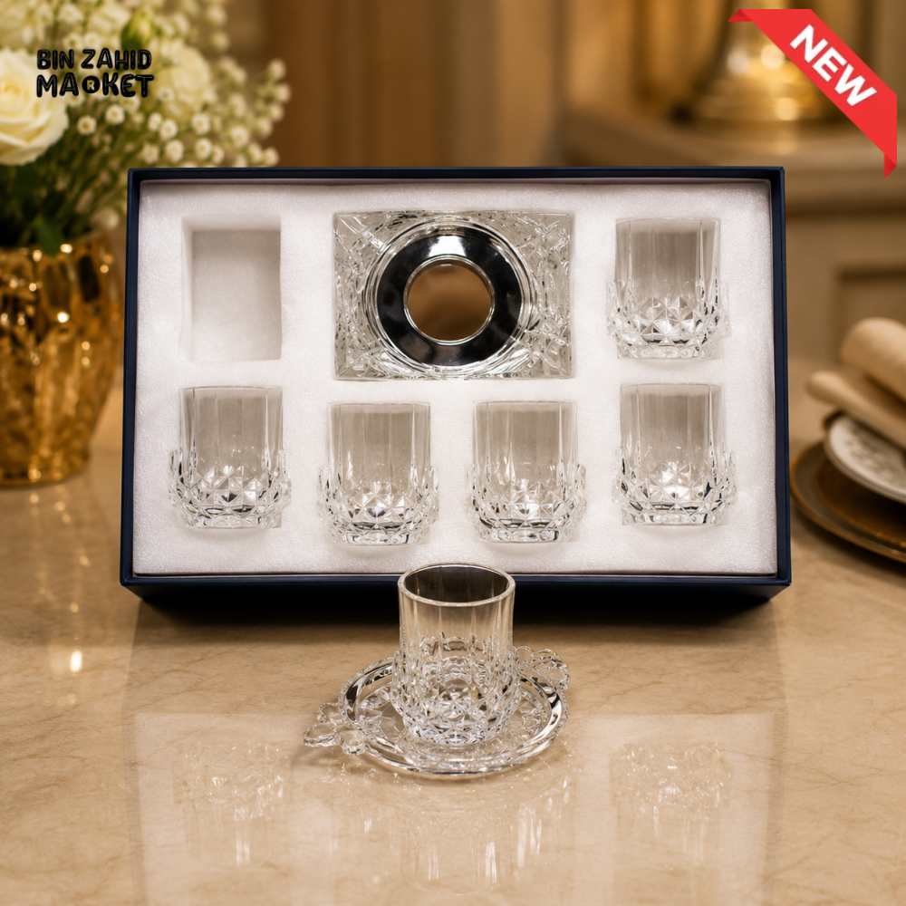 SILVERLUXA 6-PIECE TEA GLASS SET WITH SAUCERS