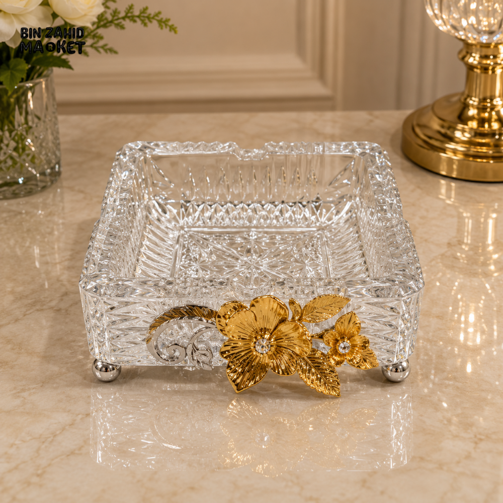 SILVERLUXA CRYSTAL SQUARE ASH TRAY