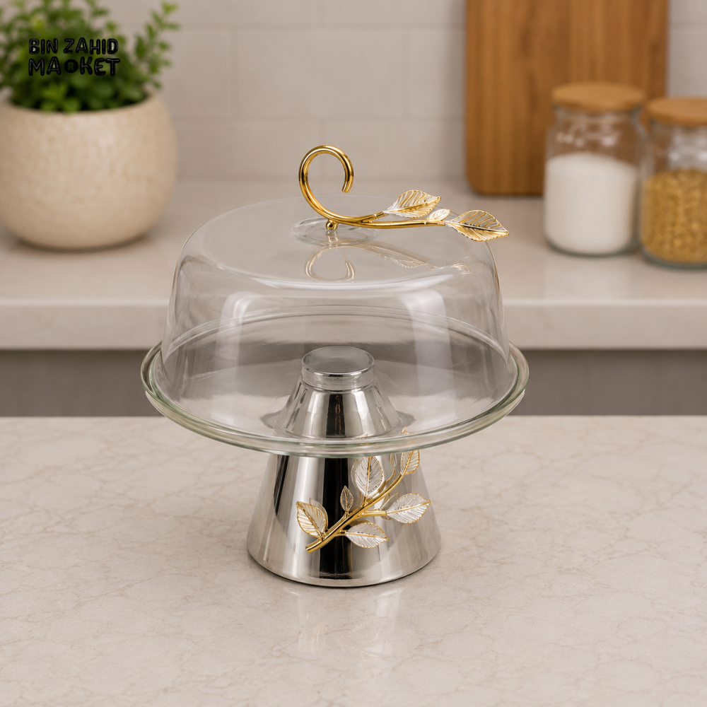 SILVERLUXA GLASS CAKE STAND WITH DOME