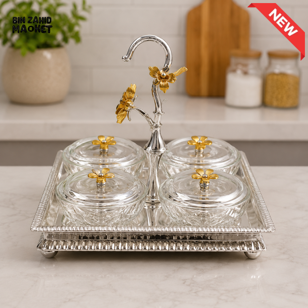SILVERLUXA GLASS CONDIMENT SET