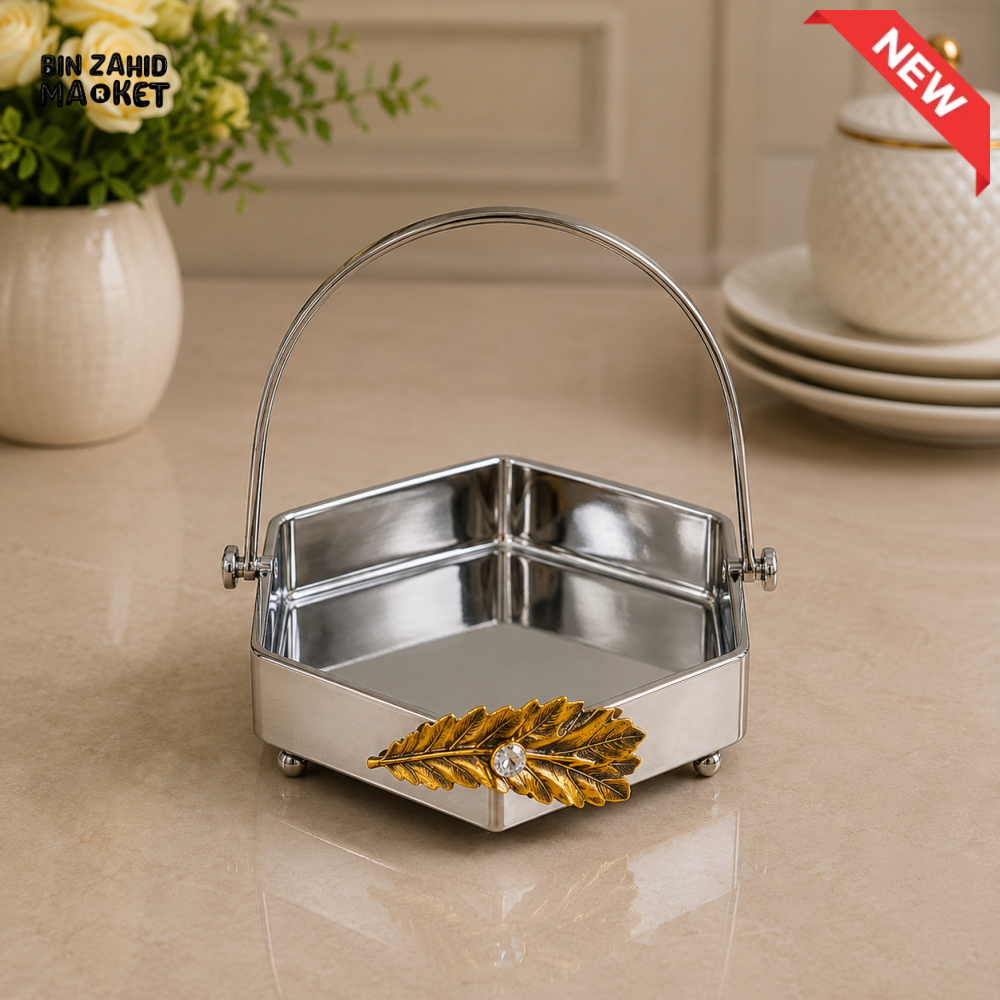 SILVERLUXA HEXAGONAL SERVING BASKET WITH HANDLE