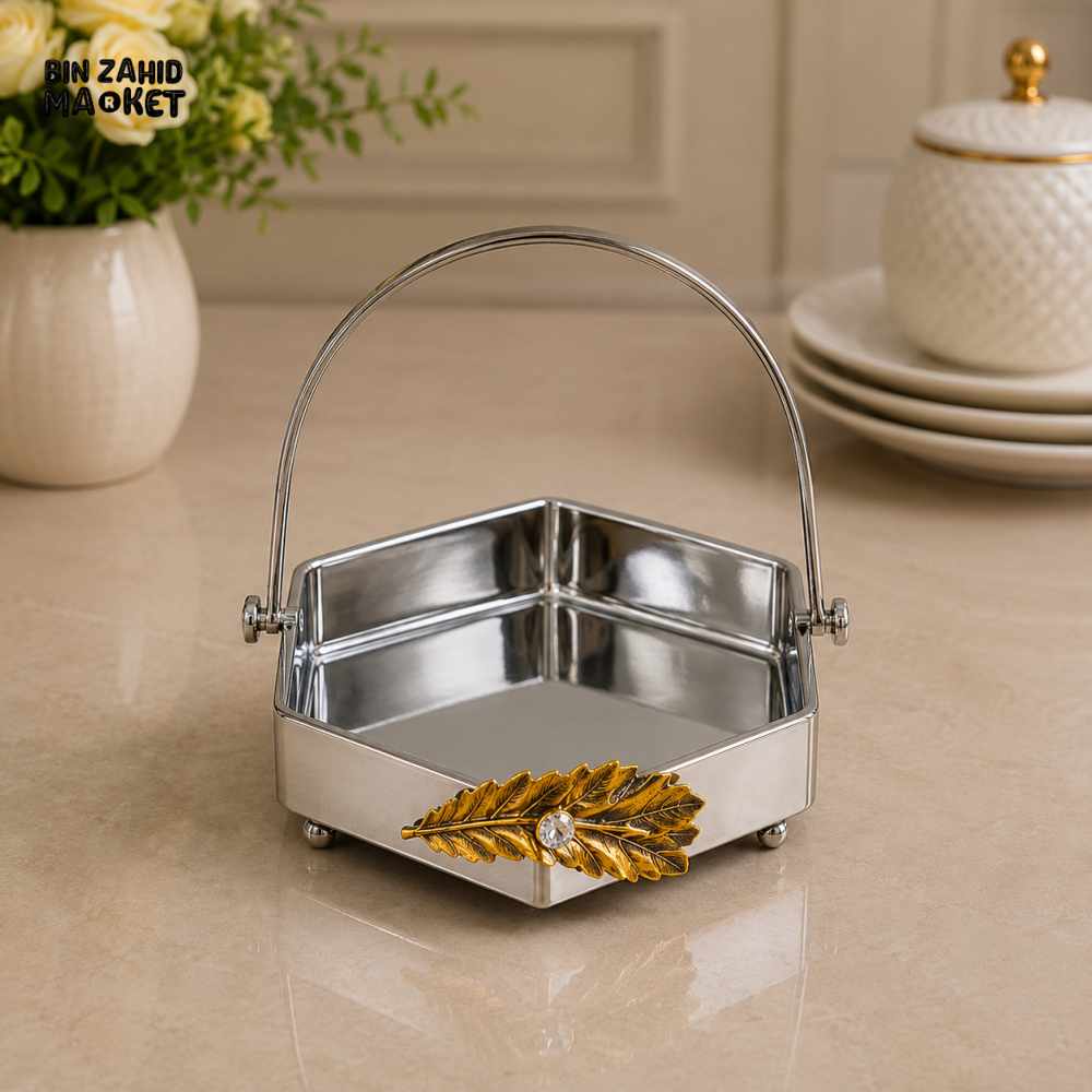 SILVERLUXA HEXAGONAL SERVING BASKET WITH HANDLE