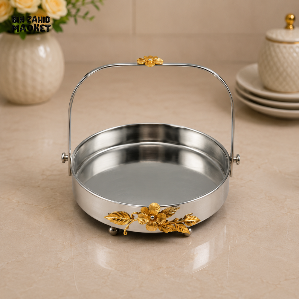 SILVERLUXA ROUND SERVING BASKET WITH HANDLE