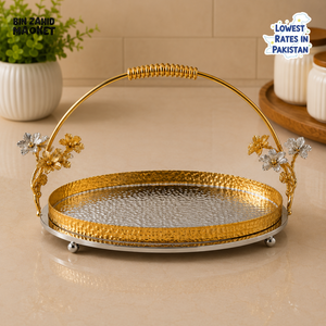 SILVERLUXA ROUND SERVING TRAY WITH HANDLE - LARGE