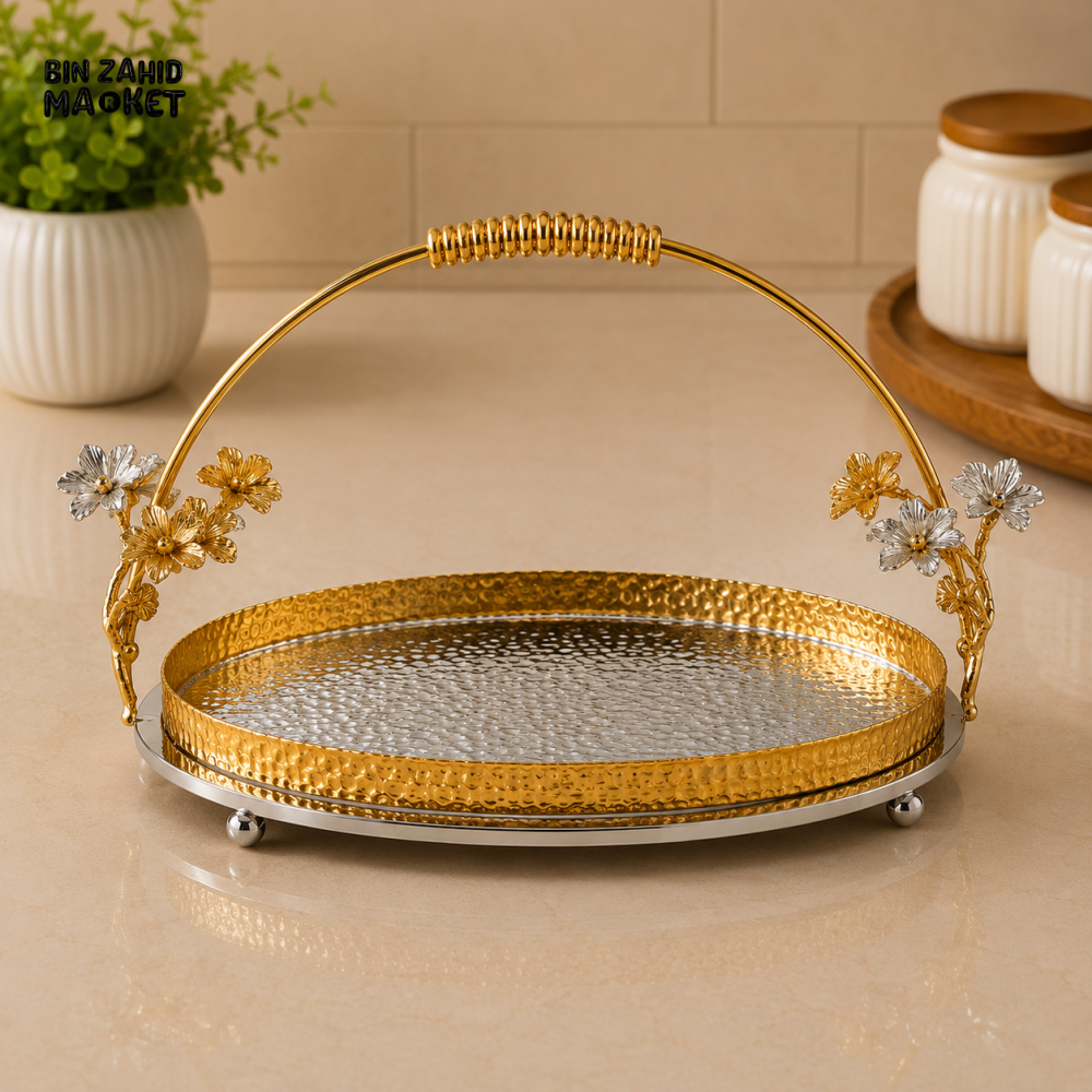 SILVERLUXA ROUND SERVING TRAY WITH HANDLE - LARGE