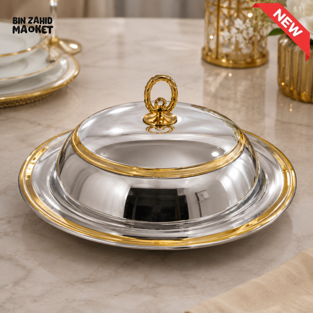 SILVERLUXA STAINLESS STEEL SERVING CLOCHE WITH PLATTER