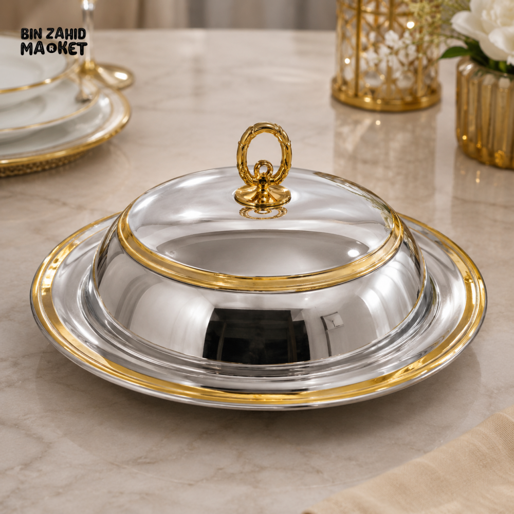SILVERLUXA STAINLESS STEEL SERVING CLOCHE WITH PLATTER