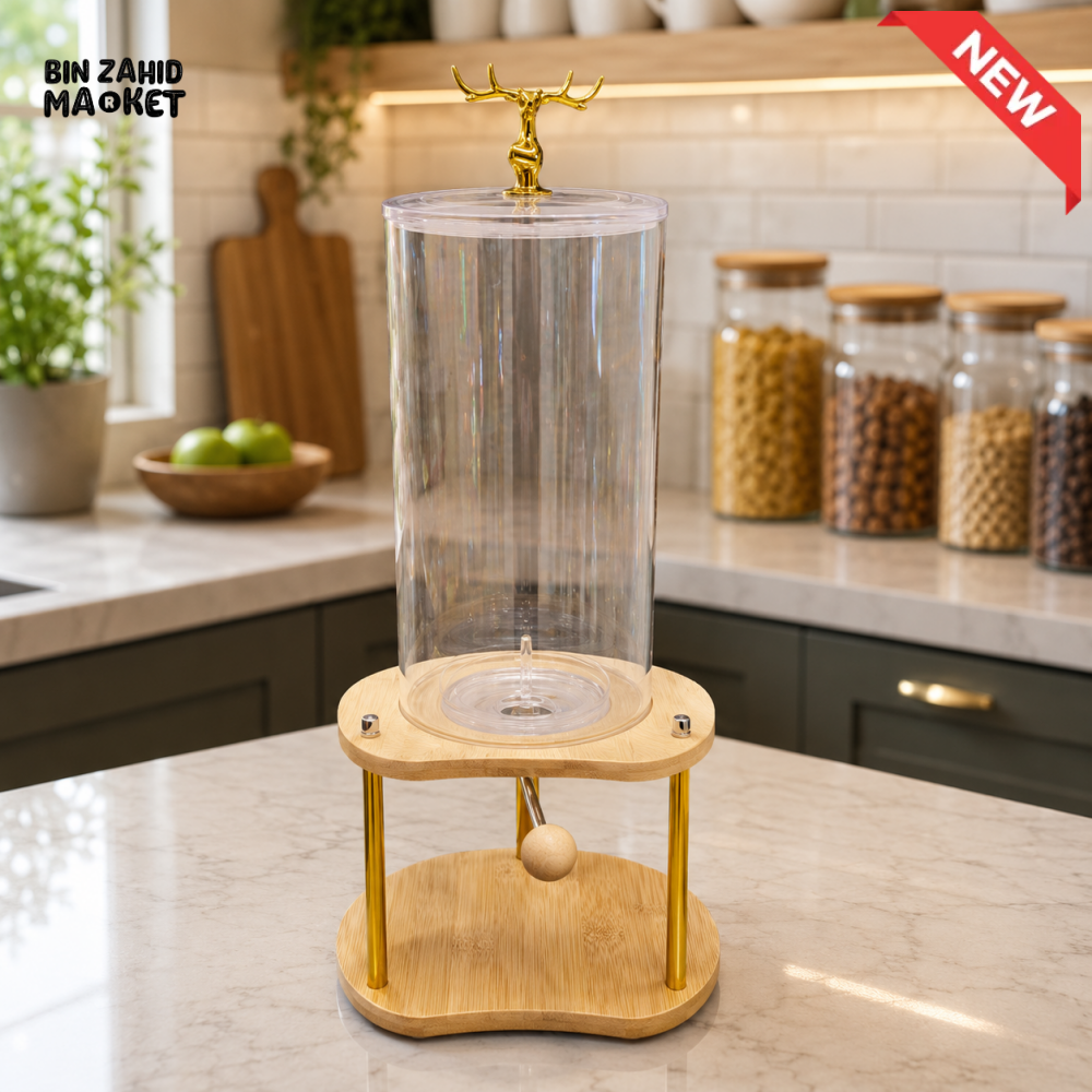 SINGLE CEREAL AND DRY FOOD DISPENSER WITH BAMBOO STAND