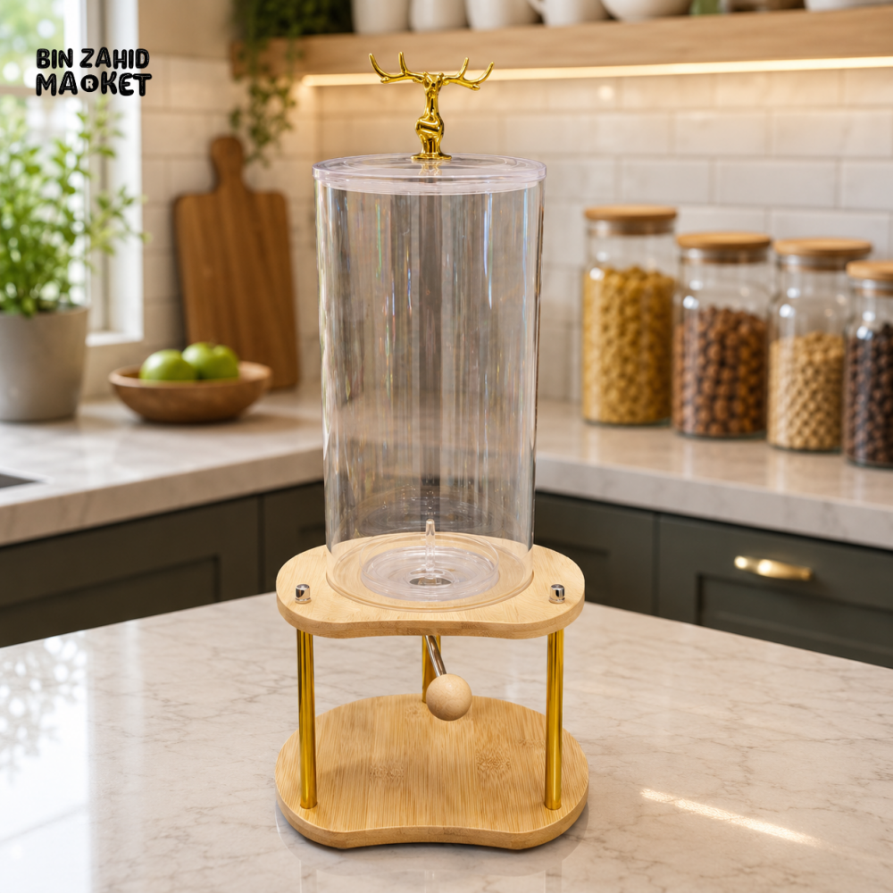 SINGLE CEREAL AND DRY FOOD DISPENSER WITH BAMBOO STAND