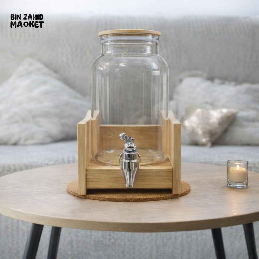 SINGLE GLASS BEVERAGE DISPENSER WITH WOODEN STAND