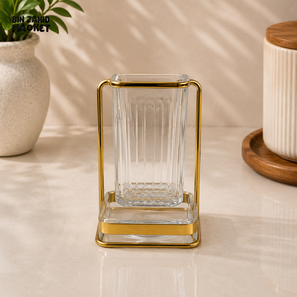 SINGLE SPOON AND CUTLERY HOLDER WITH GOLD METAL FRAME