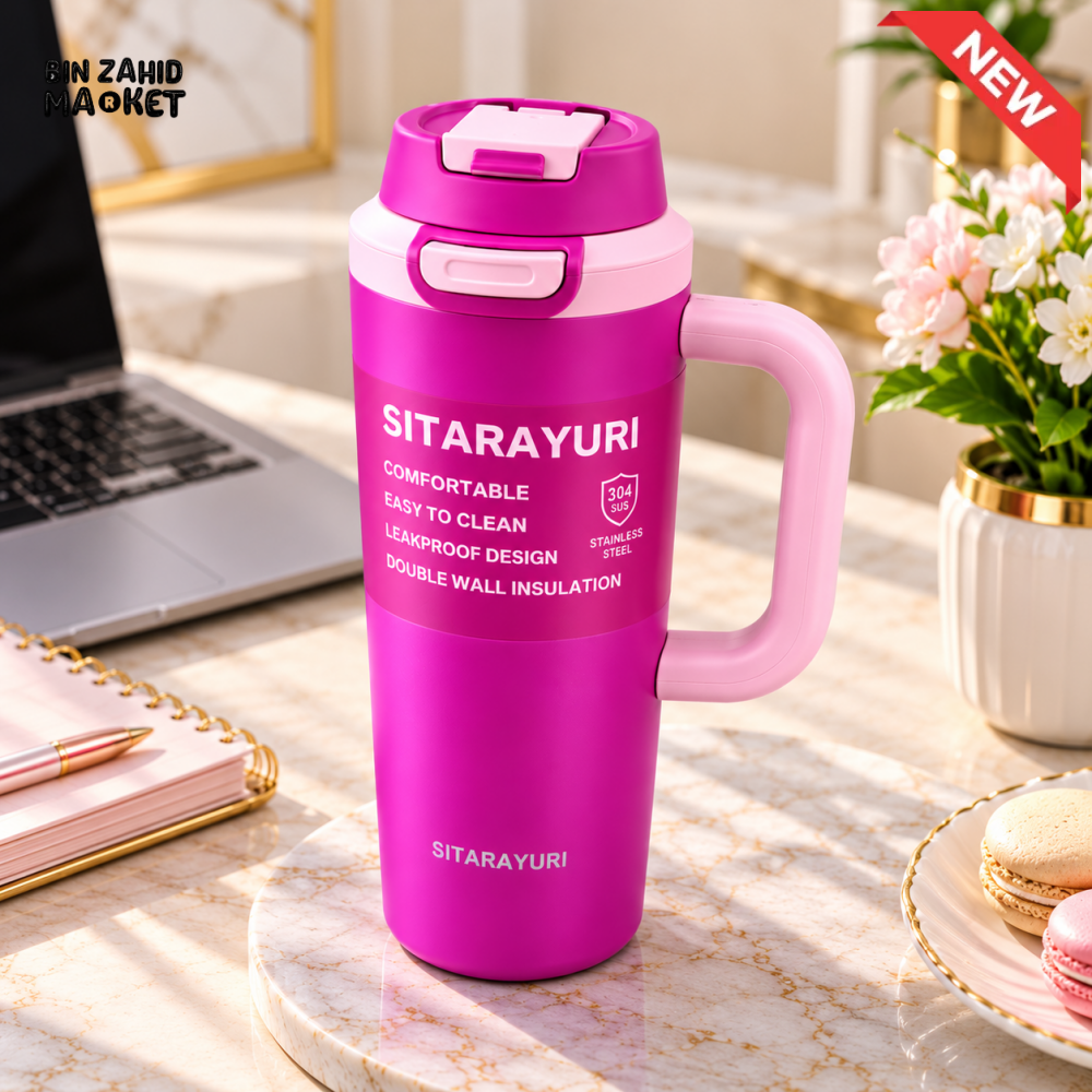 SITARAYURI BRILLIANT PINK INSULATED TUMBLER WITH HANDLE AND LOCKING LID - 1.2 LITRE - Tumblers