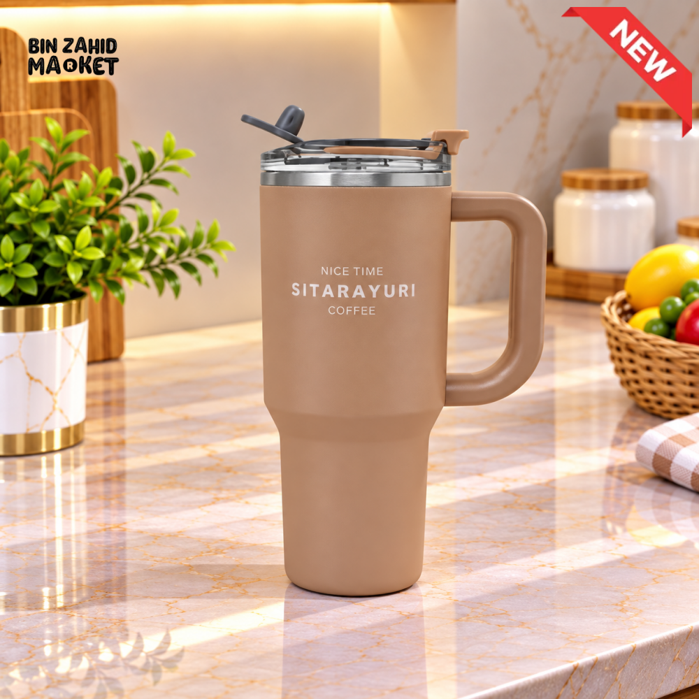 SITARAYURI BROWN INSULATED TUMBLER WITH HANDLE AND SIP LID - 900ML - Tumblers