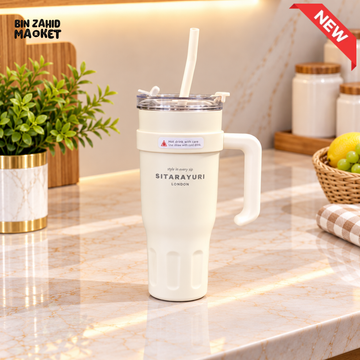 SITARAYURI CREAM INSULATED TUMBLER WITH HANDLE AND STRAW - 1182ML - Tumblers