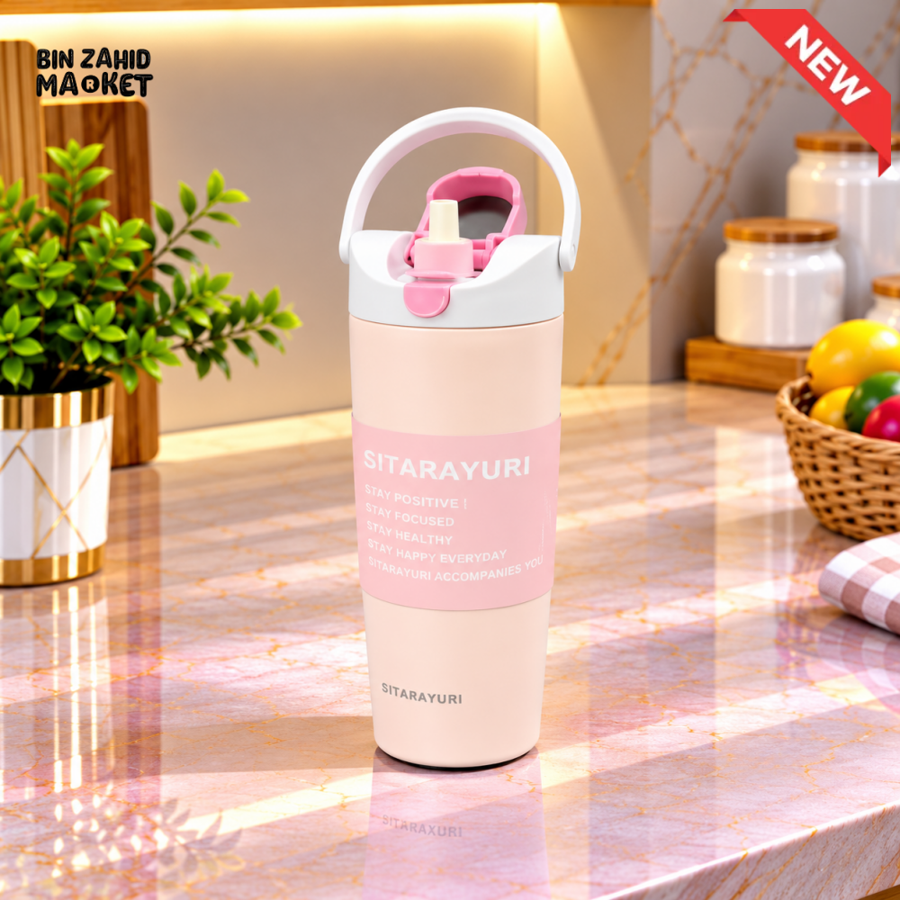 SITARAYURI PINK INSULATED TUMBLER WITH CARRY HANDLE AND SIP LID - 900ML - Tumblers