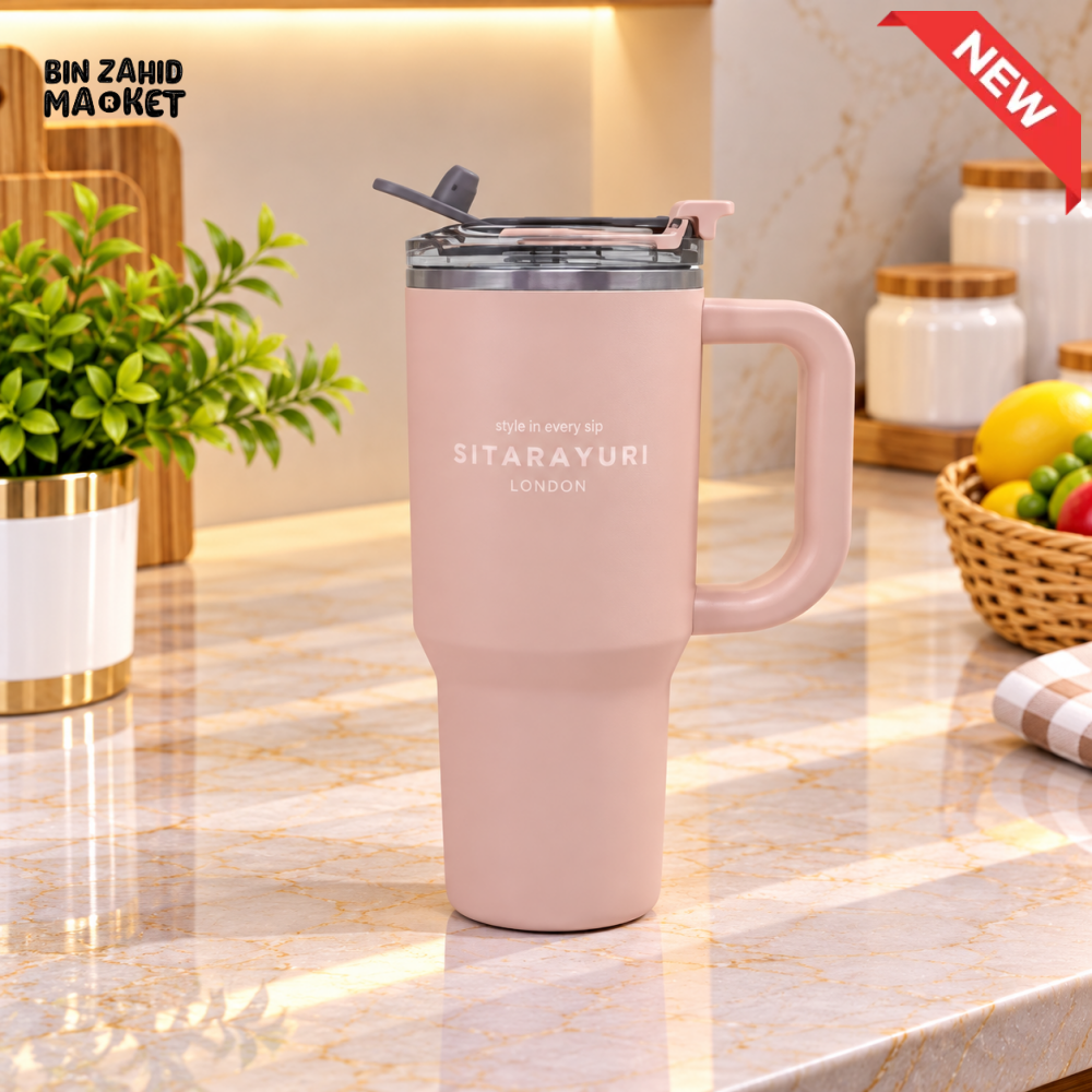 SITARAYURI PINK INSULATED TUMBLER WITH HANDLE AND SIP LID - 900ML - Tumblers