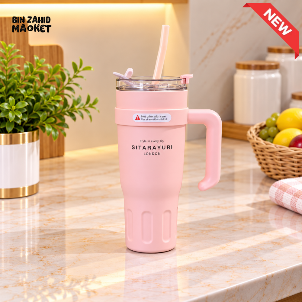 SITARAYURI PINK INSULATED TUMBLER WITH HANDLE AND STRAW - 1182ML - Tumblers