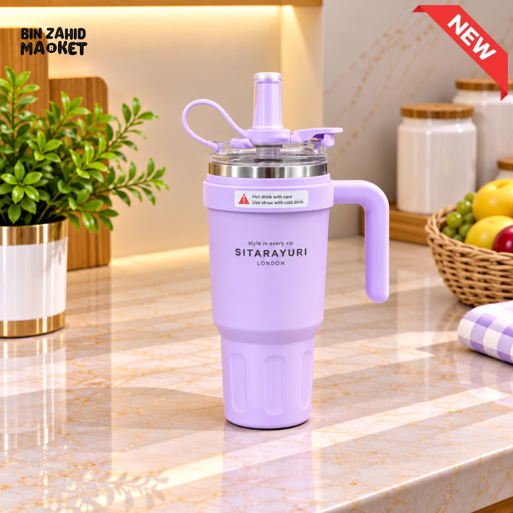 SITARAYURI PURPLE INSULATED TUMBLER WITH HANDLE AND SIP LID - 780ML - Tumblers