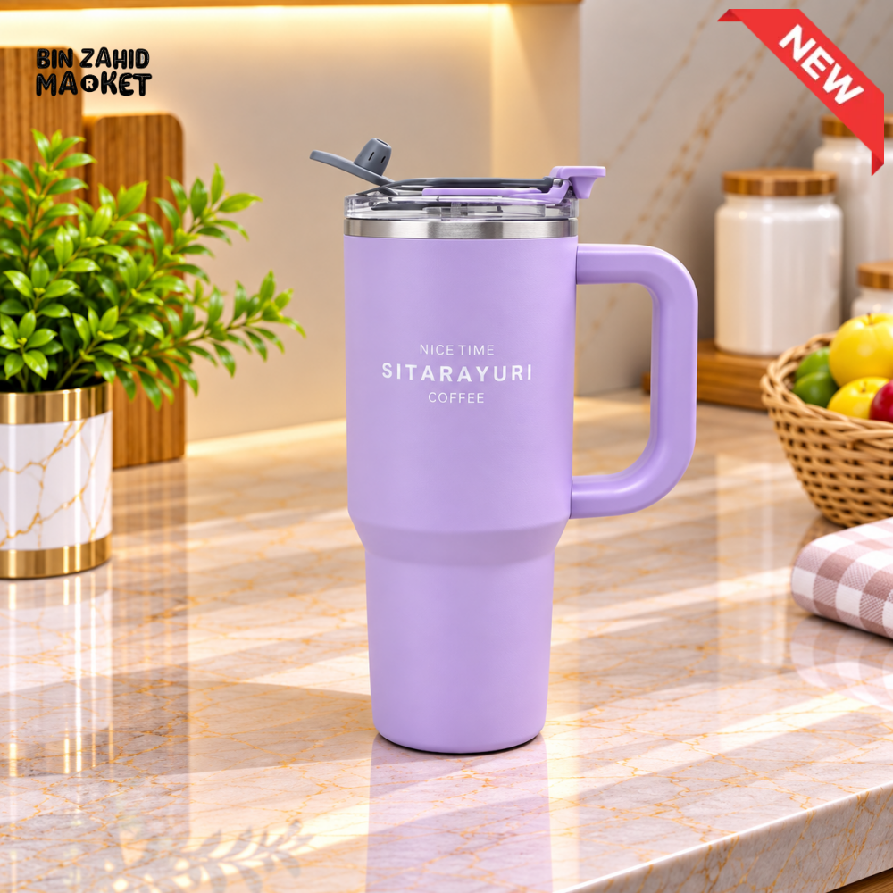 SITARAYURI PURPLE INSULATED TUMBLER WITH HANDLE AND SIP LID - 900ML - Tumblers