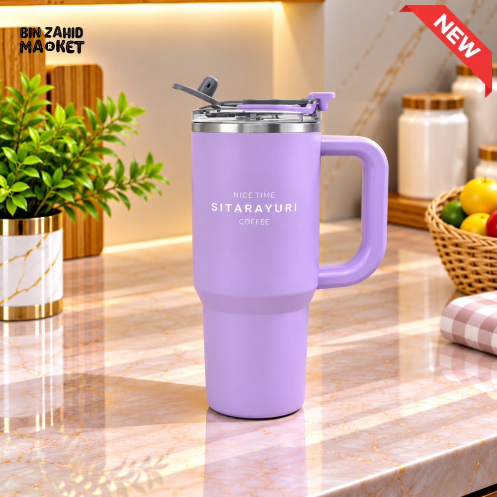 SITARAYURI PURPLE INSULATED TUMBLER WITH HANDLE AND SIP LID - 900ML - Tumblers