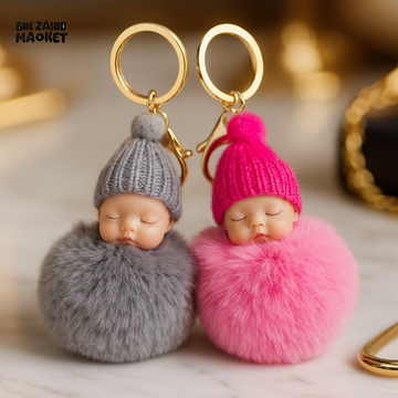 SLEEPING BABY PLUSH KEYRING – FLUFFY BALL BAG CHARM GIFT