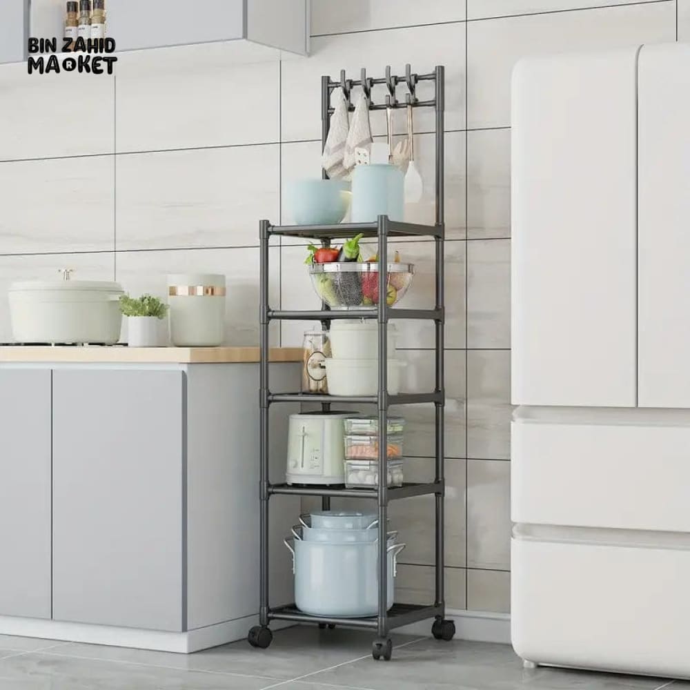 SLIM WHEELED STORAGE CART WITH HOOKS – TOOL-FREE SETUP