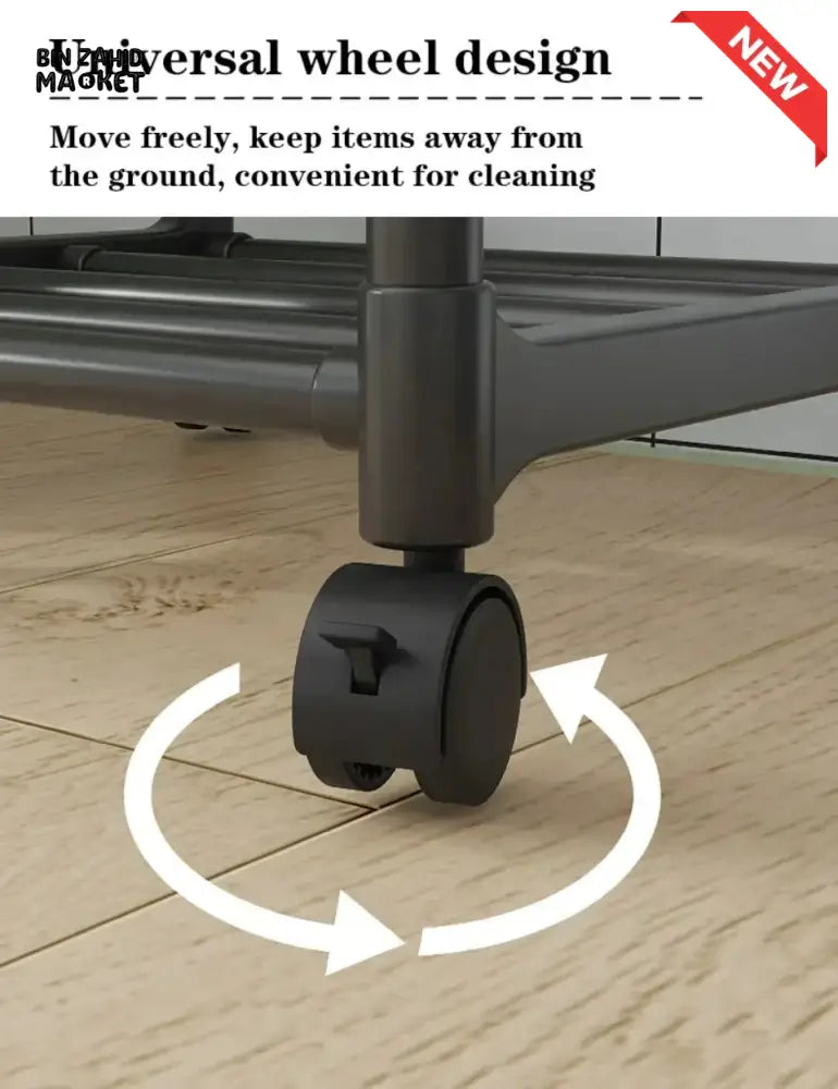 SLIM WHEELED STORAGE CART WITH HOOKS – TOOL-FREE SETUP
