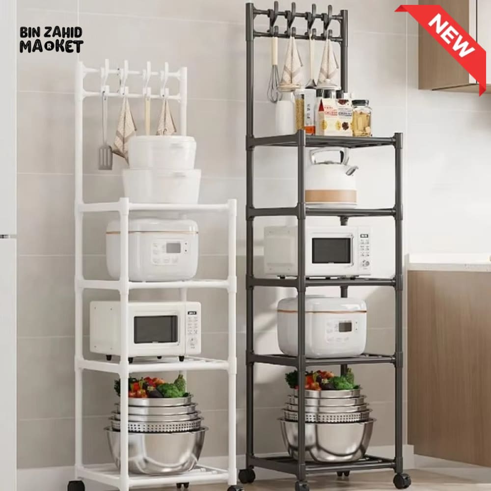 SLIM WHEELED STORAGE CART WITH HOOKS – TOOL-FREE SETUP