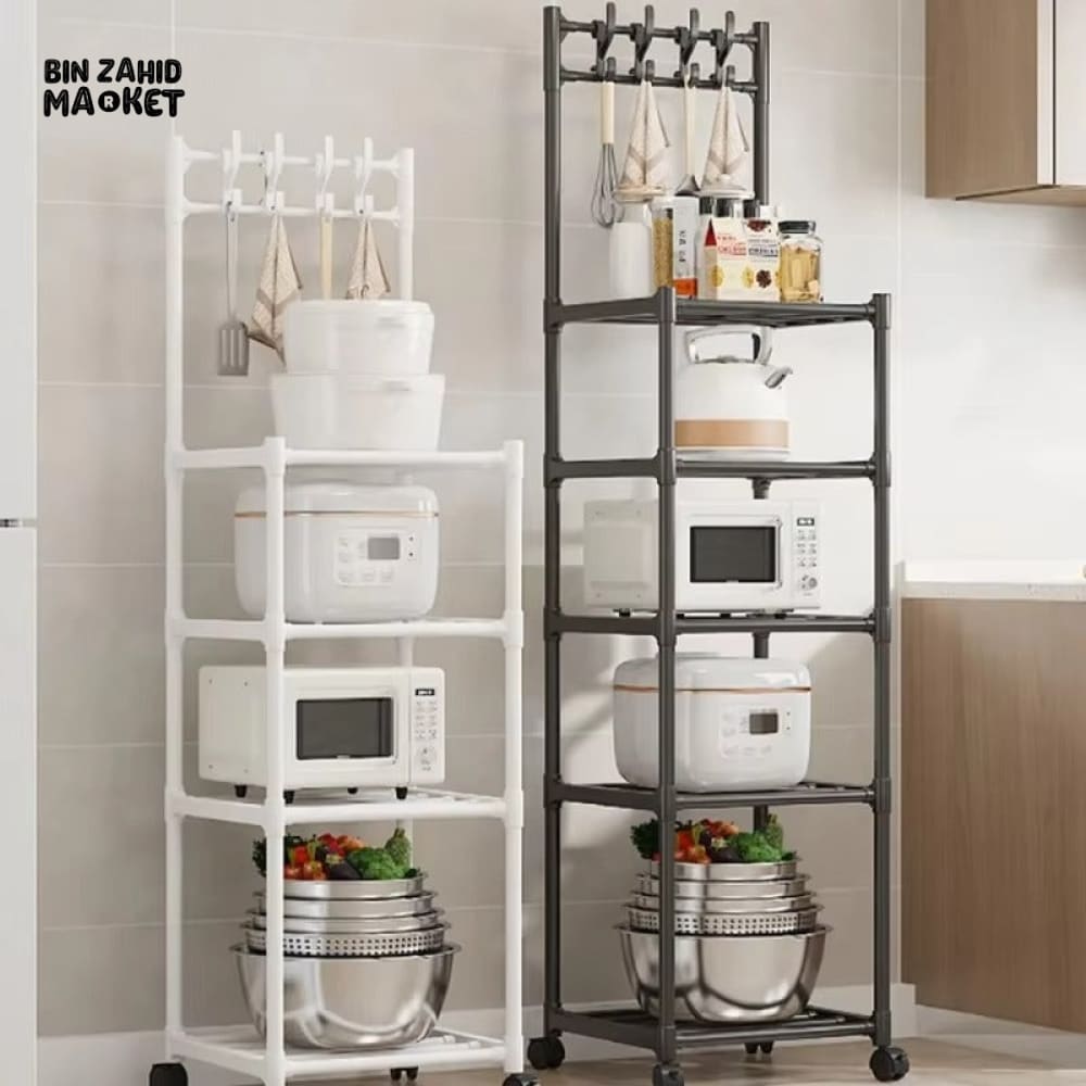 SLIM WHEELED STORAGE CART WITH HOOKS – TOOL-FREE SETUP