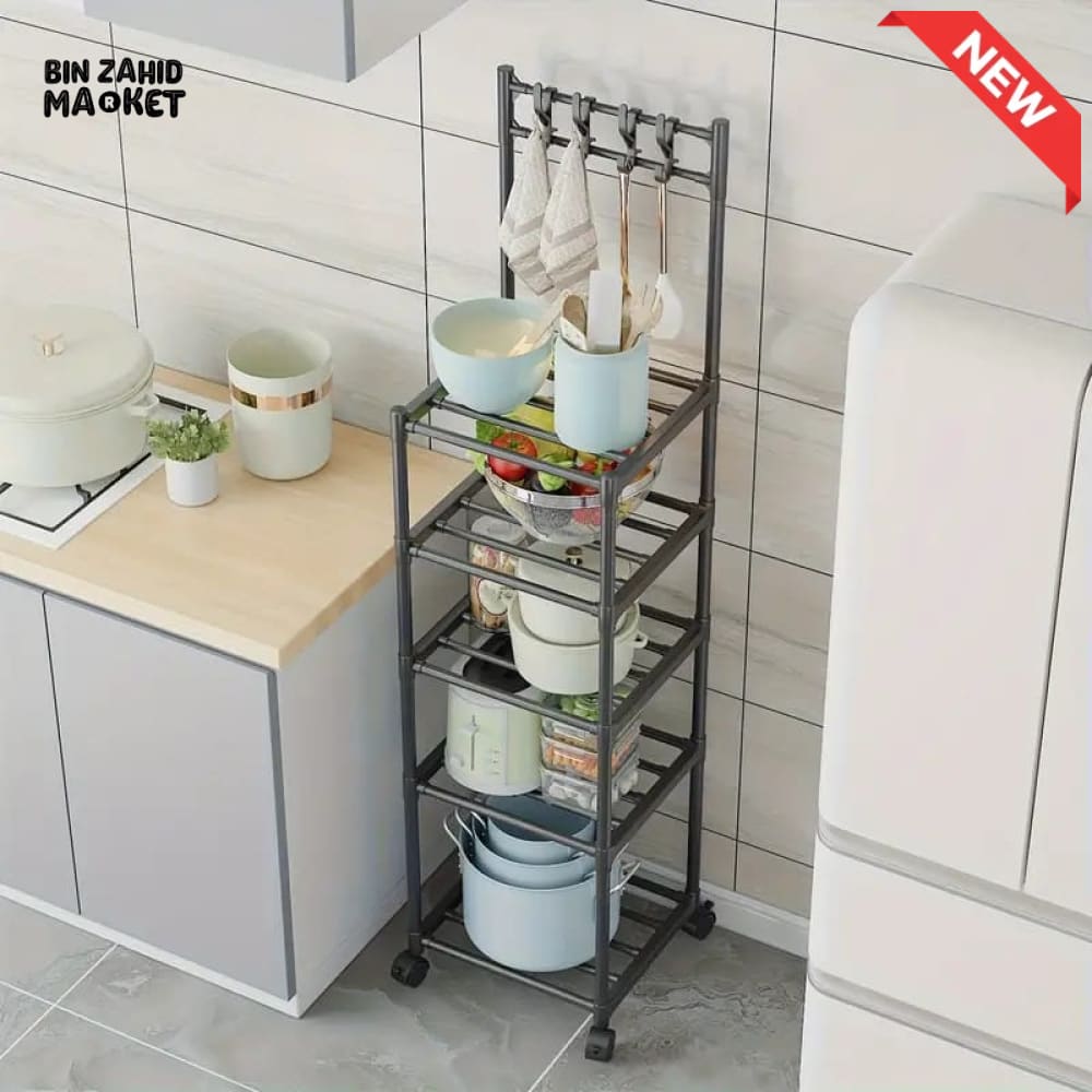 SLIM WHEELED STORAGE CART WITH HOOKS – TOOL-FREE SETUP