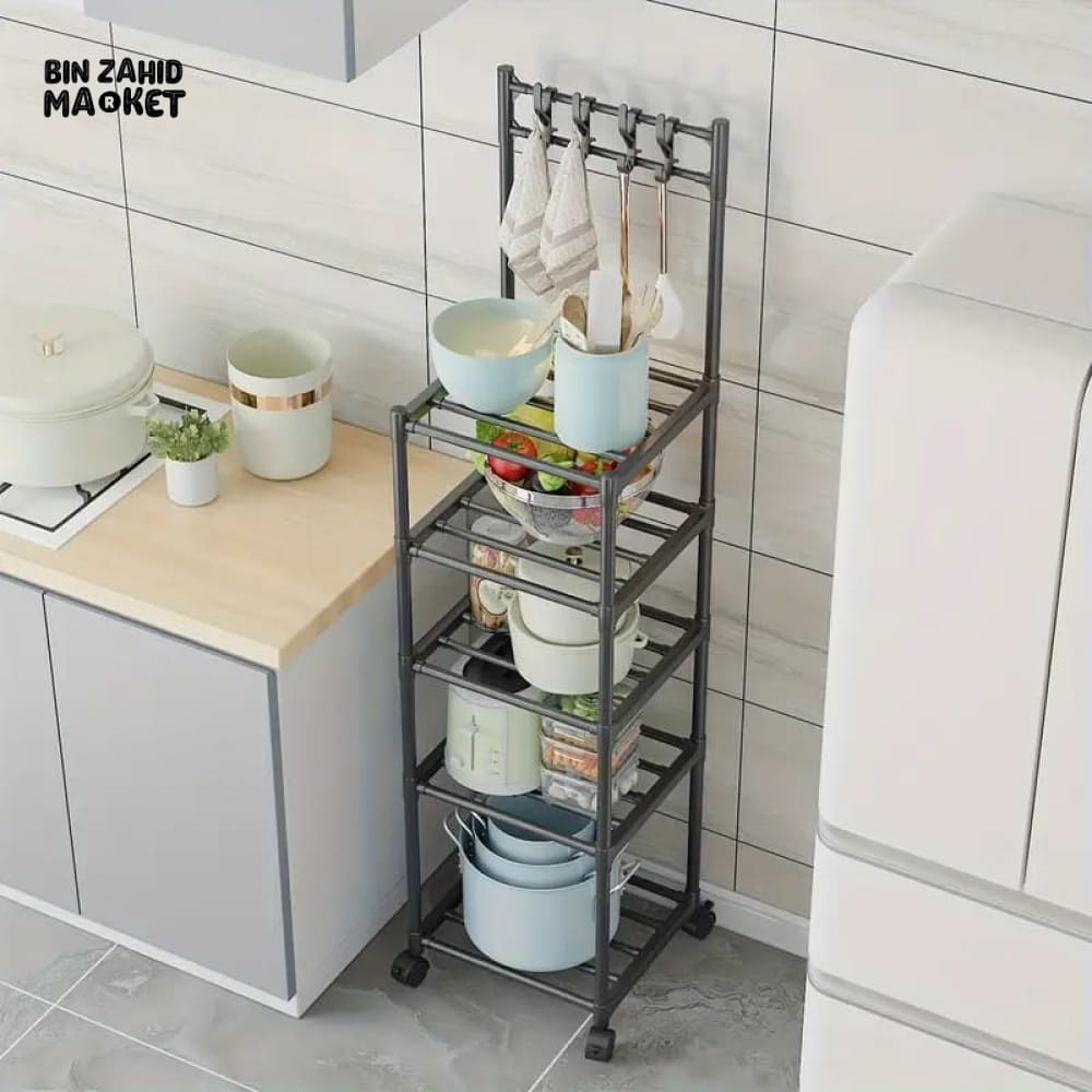SLIM WHEELED STORAGE CART WITH HOOKS – TOOL-FREE SETUP
