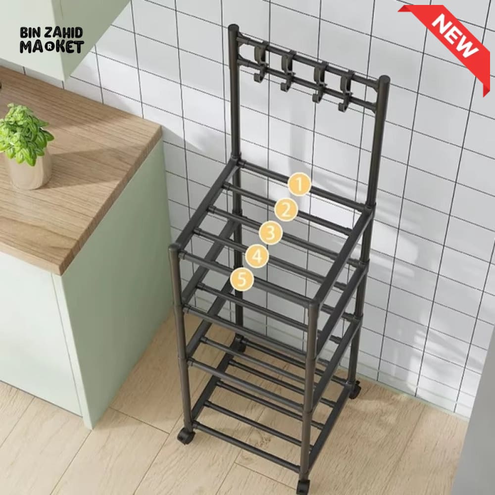SLIM WHEELED STORAGE CART WITH HOOKS – TOOL-FREE SETUP