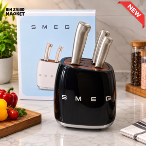 SMEG KNIFE BLOCK WITH KITCHEN KNIVES 6 PIECES - BLACK
