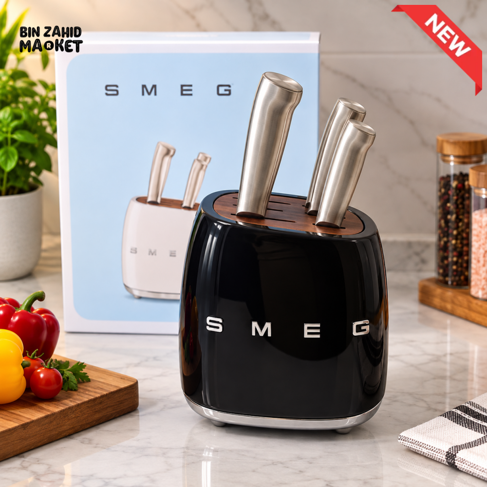 SMEG KNIFE BLOCK WITH KITCHEN KNIVES 6 PIECES - BLACK