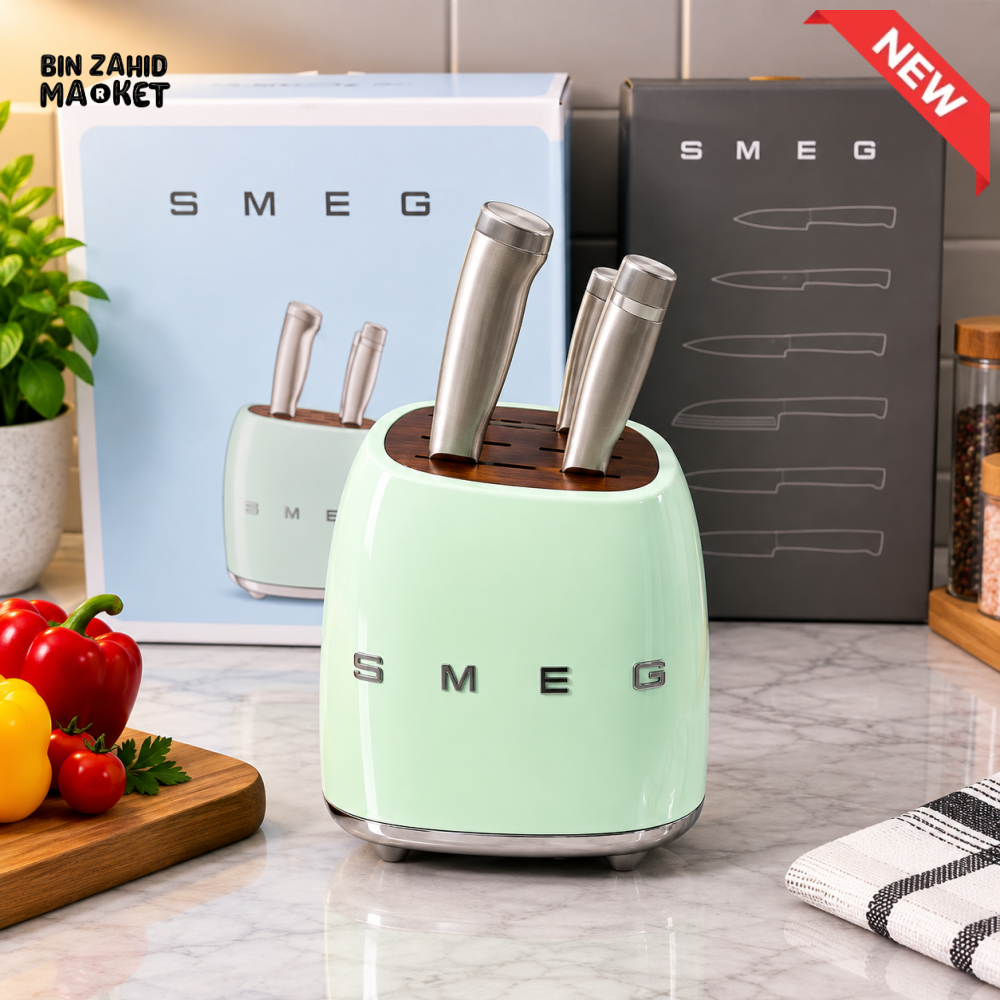 SMEG KNIFE BLOCK WITH KITCHEN KNIVES 6 PIECES - GREEN