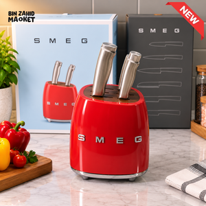 SMEG KNIFE BLOCK WITH KITCHEN KNIVES 6 PIECES - RED