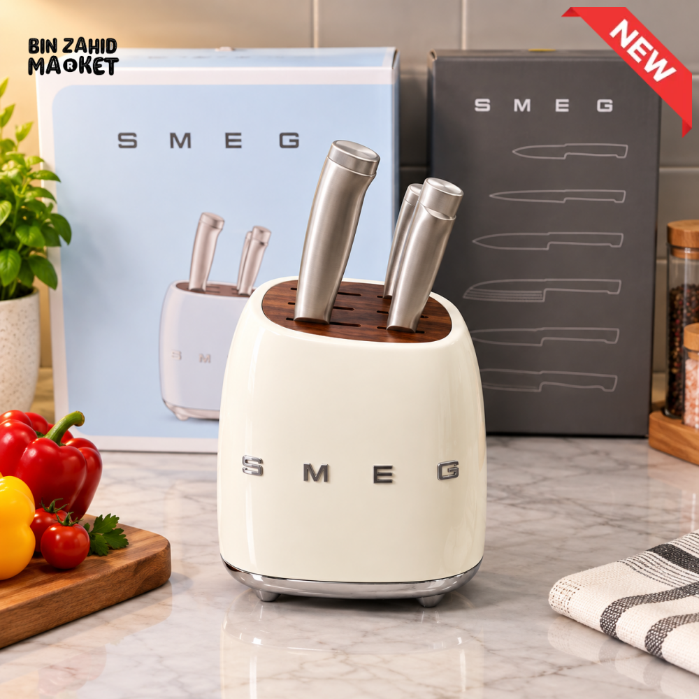 SMEG KNIFE BLOCK WITH KITCHEN KNIVES 6 PIECES - WHITE
