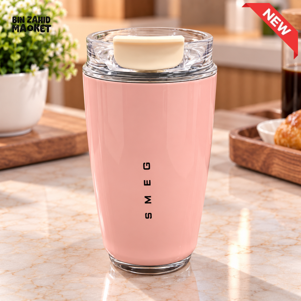 SMEG TRAVEL TUMBLER WITH CLEAR LID - PINK - Tumblers