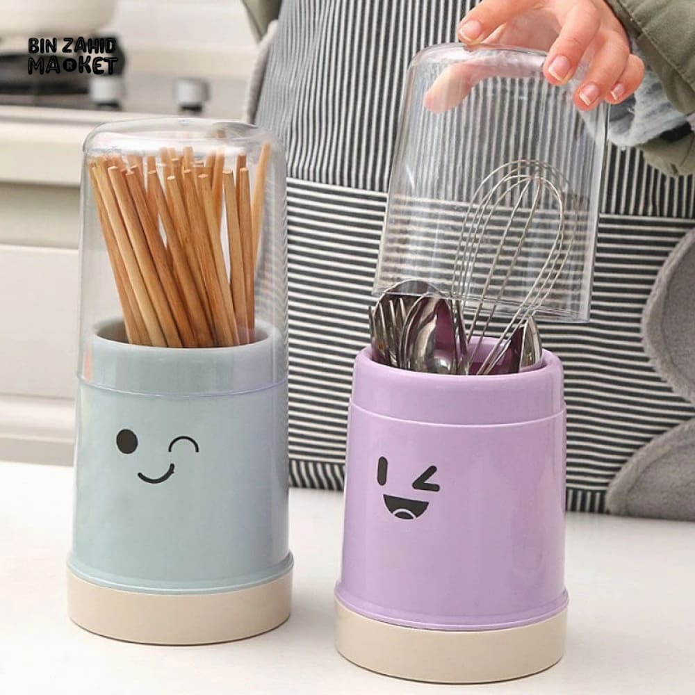 SMILEY CUTLERY HOLDER WITH LID
