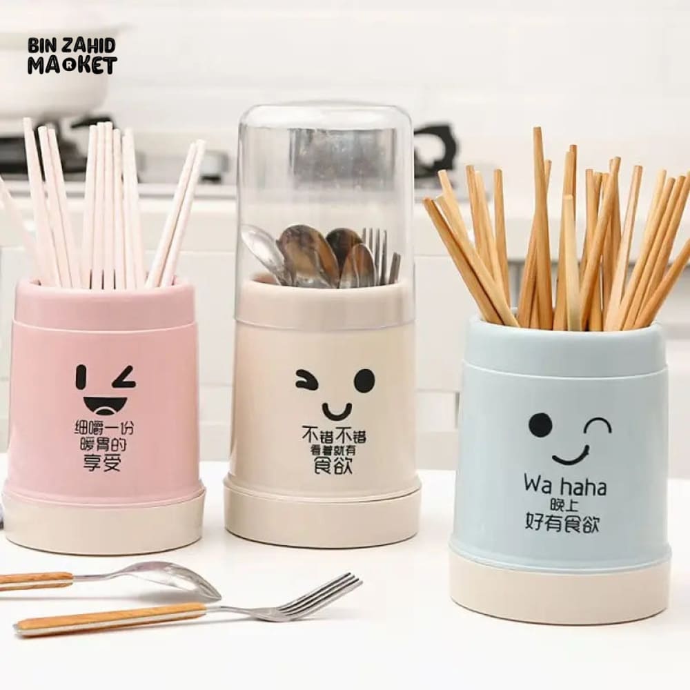 SMILEY CUTLERY HOLDER WITH LID