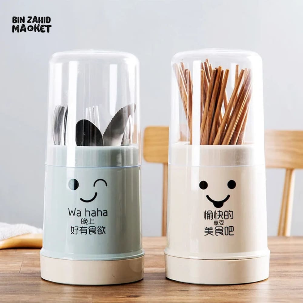SMILEY CUTLERY HOLDER WITH LID